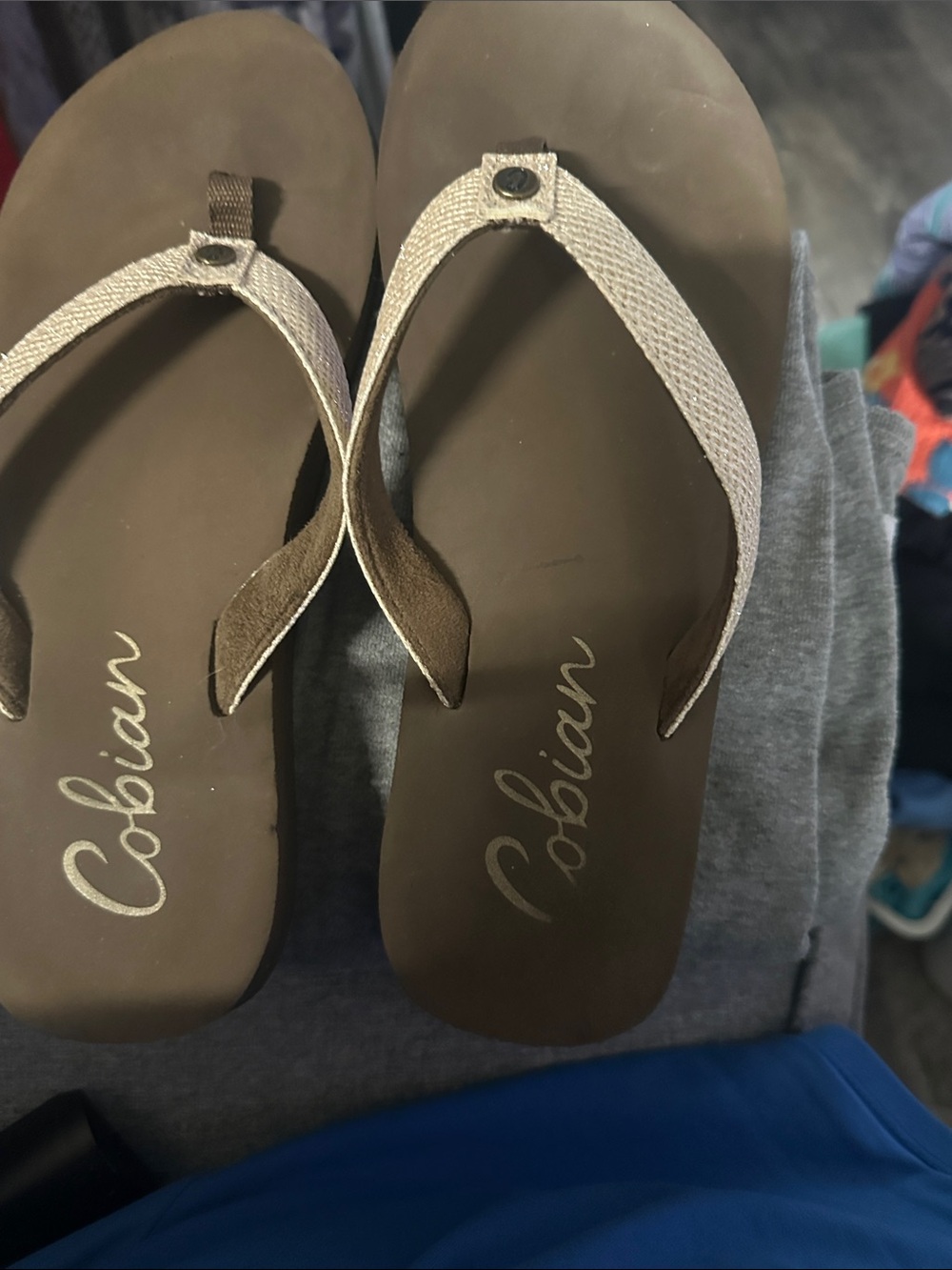 Cobian Women's Brown Footbed Sandals with Cream Metallic Straps
